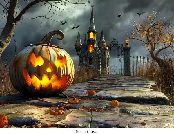 Halloween Jack-o'-Lantern at Night