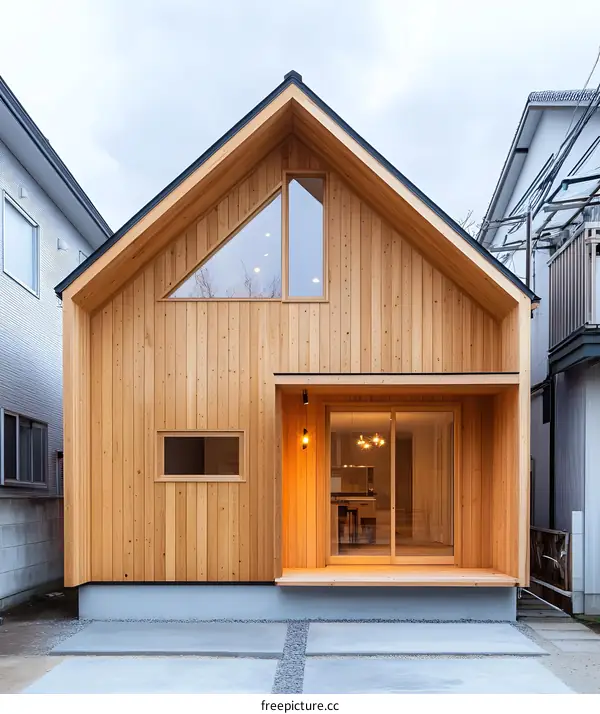 Modern Wooden House with Triangular Window Design