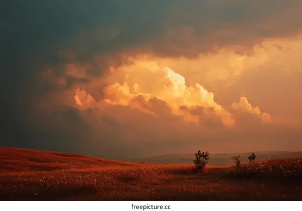 Sunset Cloudscape Over a Field