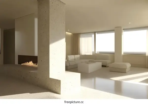 Modern Minimalist Living Room Interior Design With Fireplace