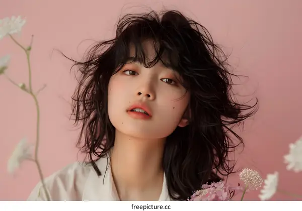 Beautiful Asian Woman with Flowers