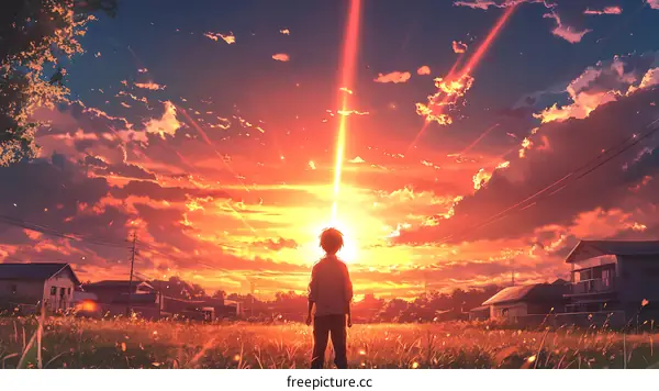 Sunset View with Silhouette Figure