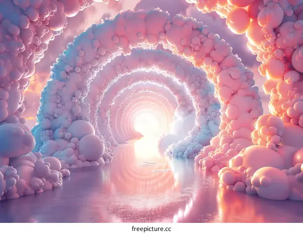 Dreamy Pink Cloudscape with Glowing Portal