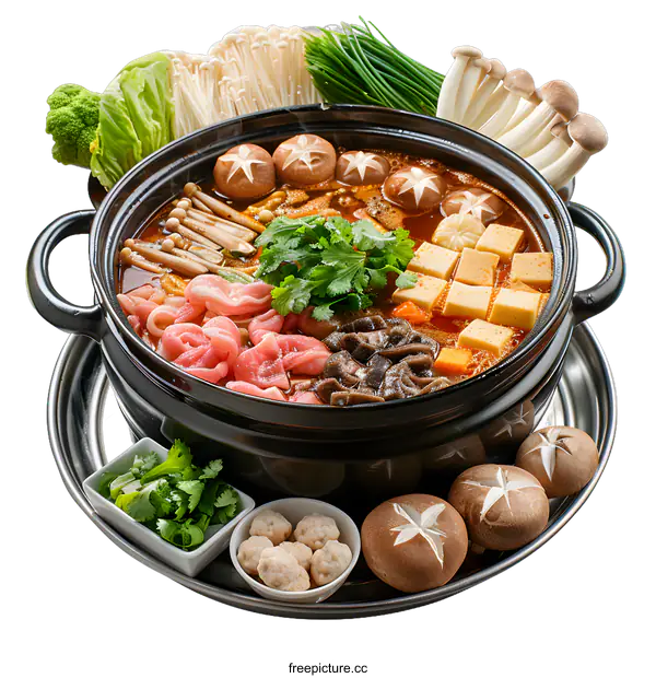[Transparent Background PNG]A delicious and nutritious hot pot meal with various ingredients.