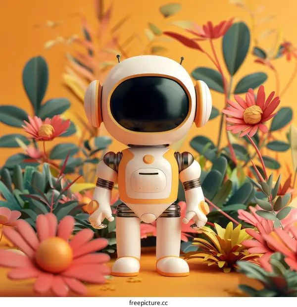 Cute Robot in a Flower Field