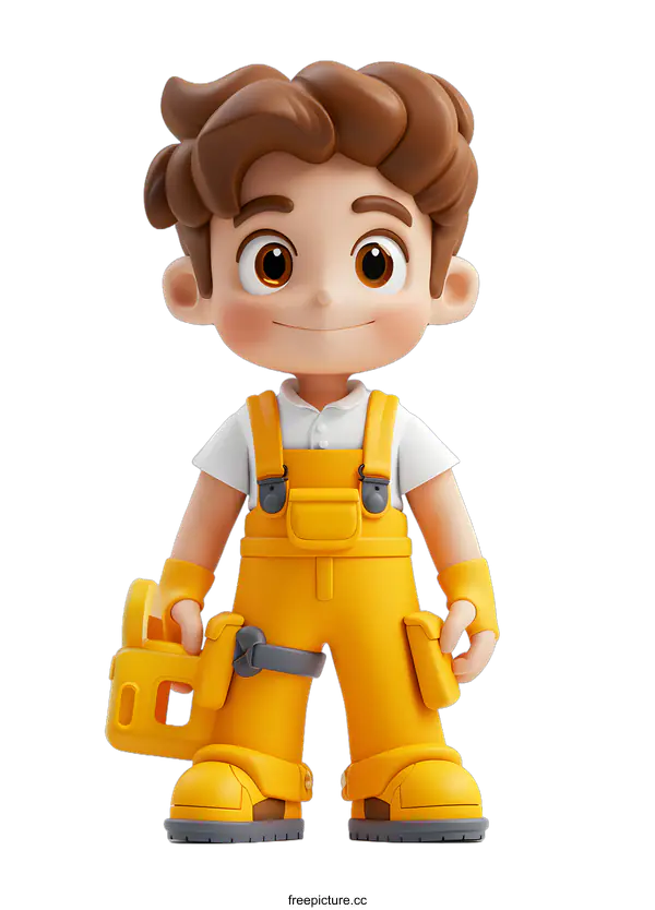 [Transparent Background PNG]Cute 3D Cartoon Character of a Handyman