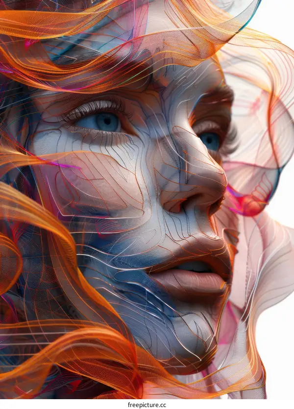 Portrait of a young woman with colorful hair and eyes