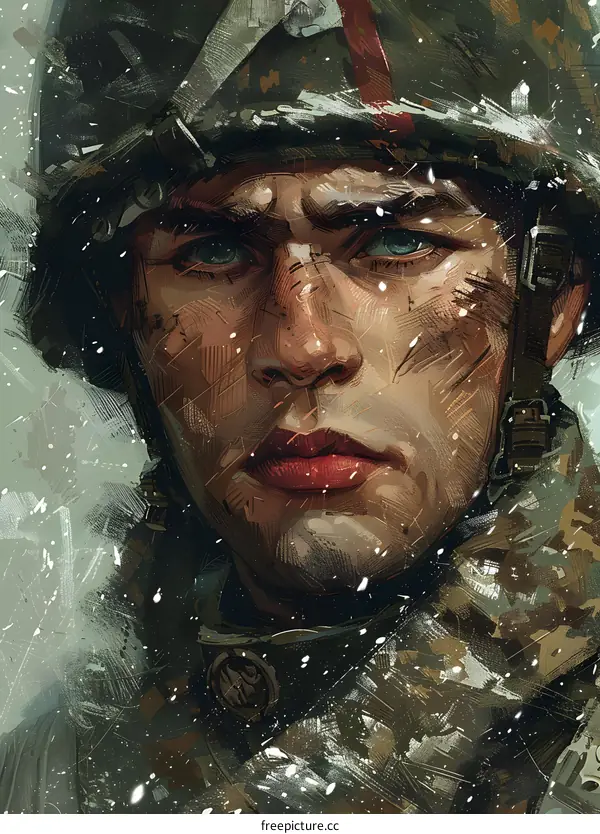 Portrait of a soldier wearing a helmet