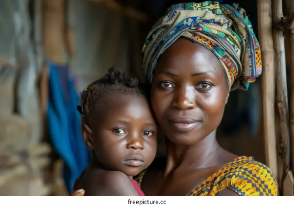 A mother and her child in a rural African village