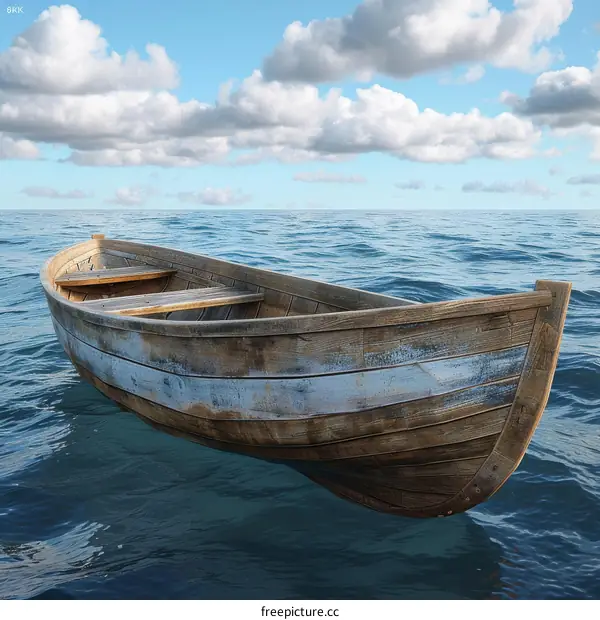 Wooden boat floating on the ocean