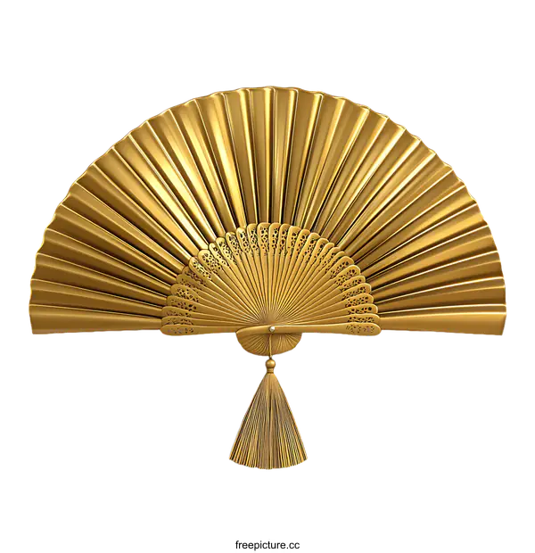 [Transparent Background PNG]Golden Decorative Fan Illustration