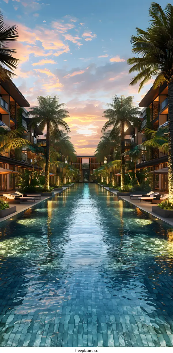 Luxury Resort Pool at Sunset