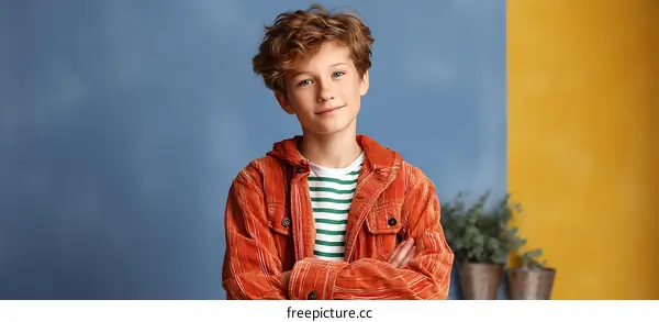 Portrait of a Caucasian Boy in an Orange Jacket