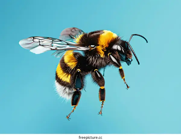 A bee on a blue background