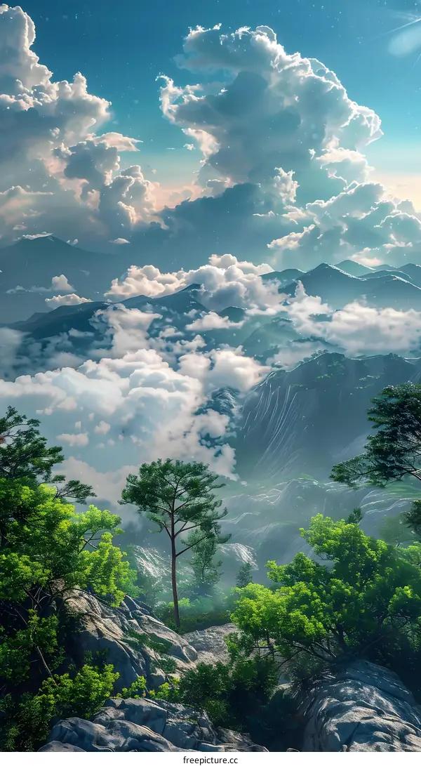 The mountains and trees from the top of a mountain