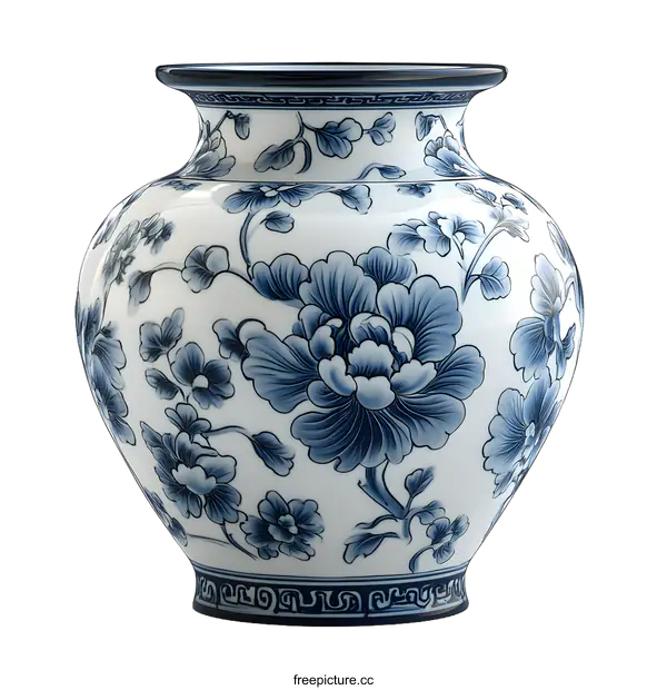 [Transparent Background PNG]Blue and White Porcelain Vase With Floral Pattern