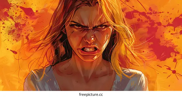 Woman with Angry Expression on Orange Background