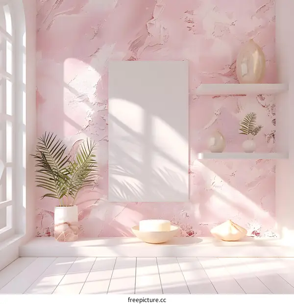 Minimalist Room with White Wall and Palm Plant