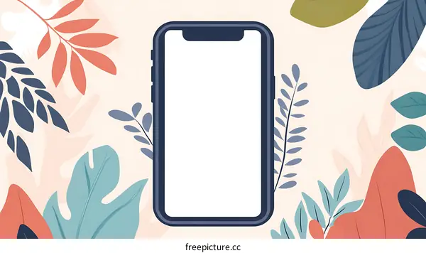 Mockup Phone With White Screen And Floral Background