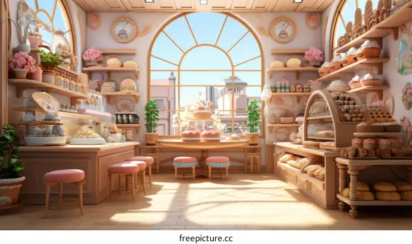 Adorable Bakery Interior With Pastries On Display