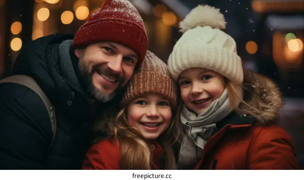 Family in winter clothes smiling