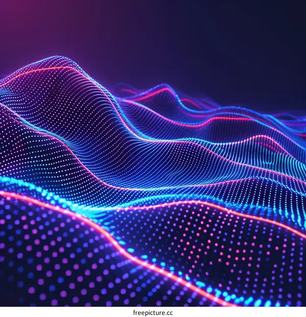 Blue and purple digital landscape with glowing red lines