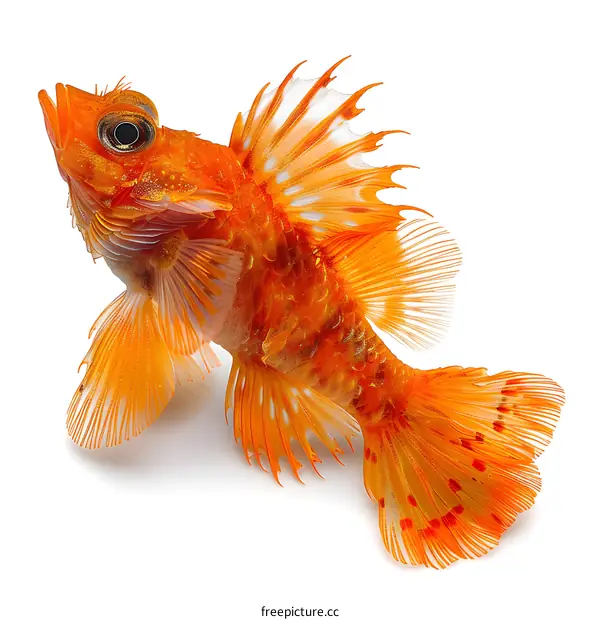 A red and orange fish with white fins and a white belly
