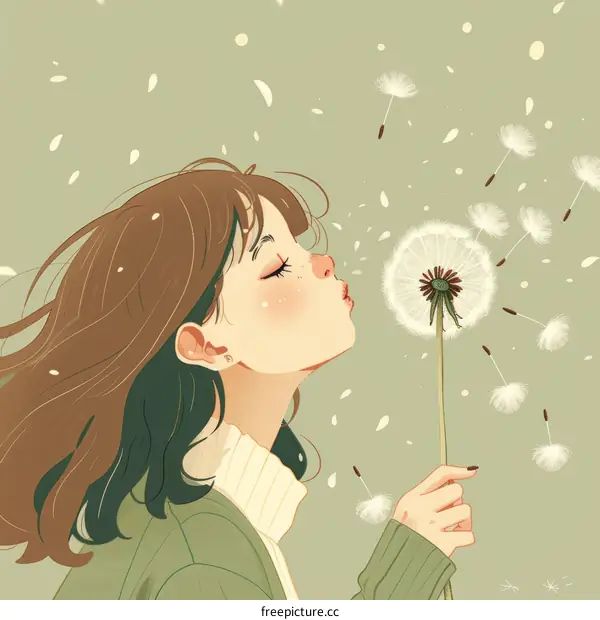 Girl Blowing Dandelion Seeds