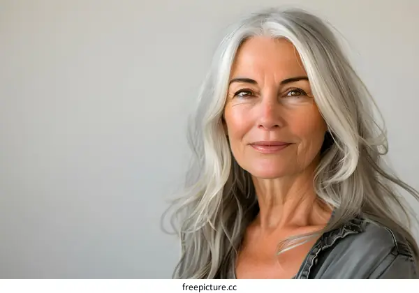 Portrait of a Smiling Mature Woman with Grey Hair