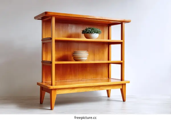 Mid-Century Modern Wooden Bookshelf Display Cabinet