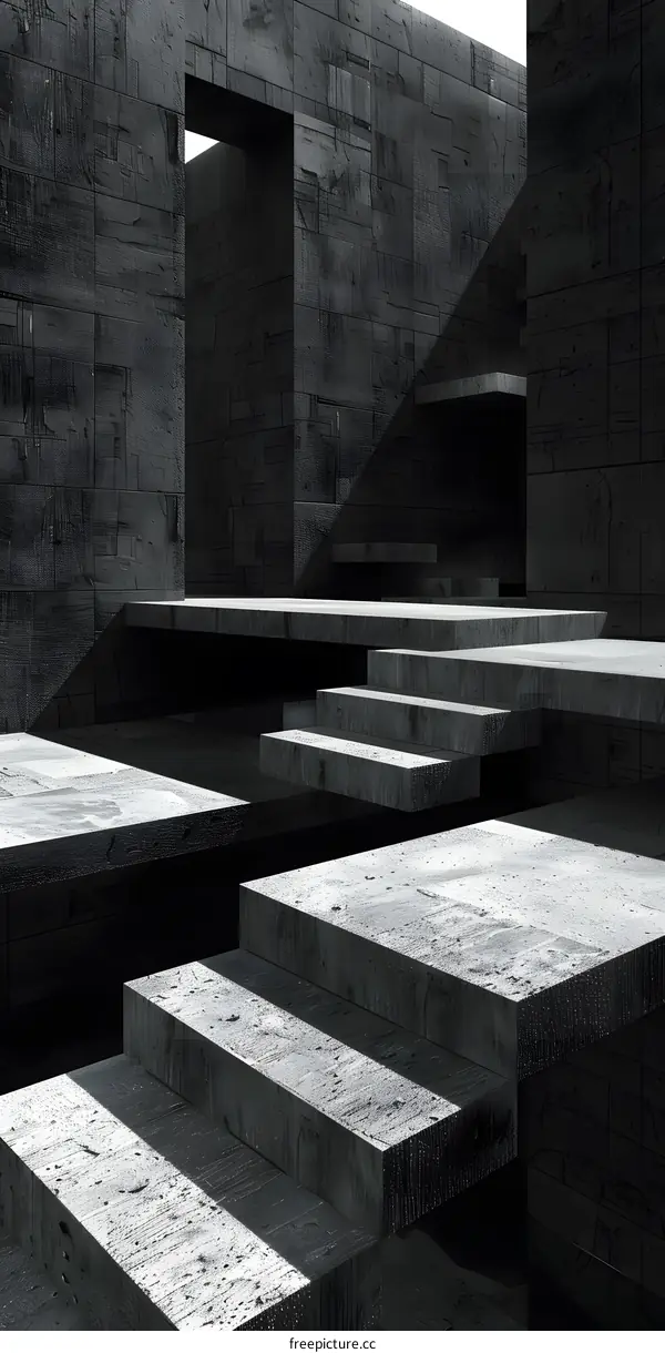 Abstract Minimalist Concrete Architecture With Geometric Shapes And Shadows