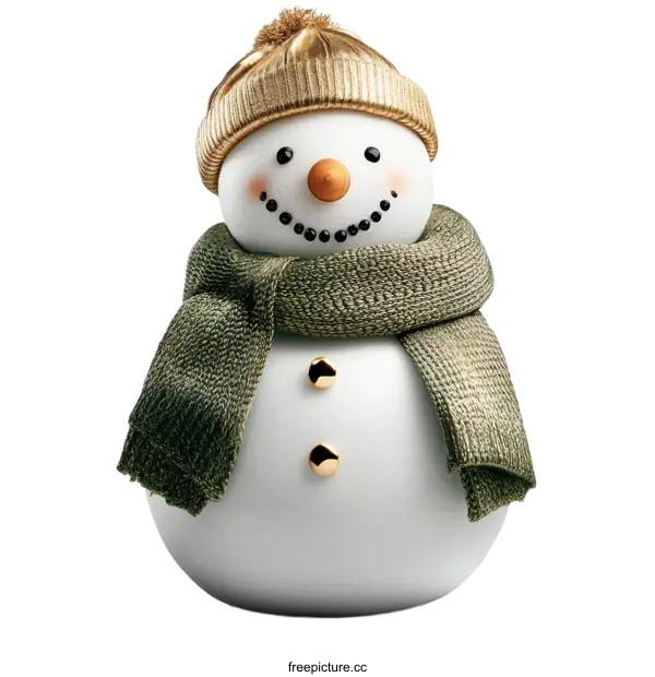 [Transparent Background PNG]Cute Snowman Illustration with Golden Hat and Scarf