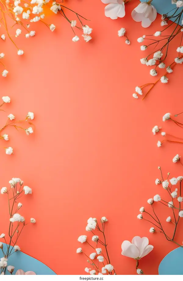 White Flowers on Orange Background
