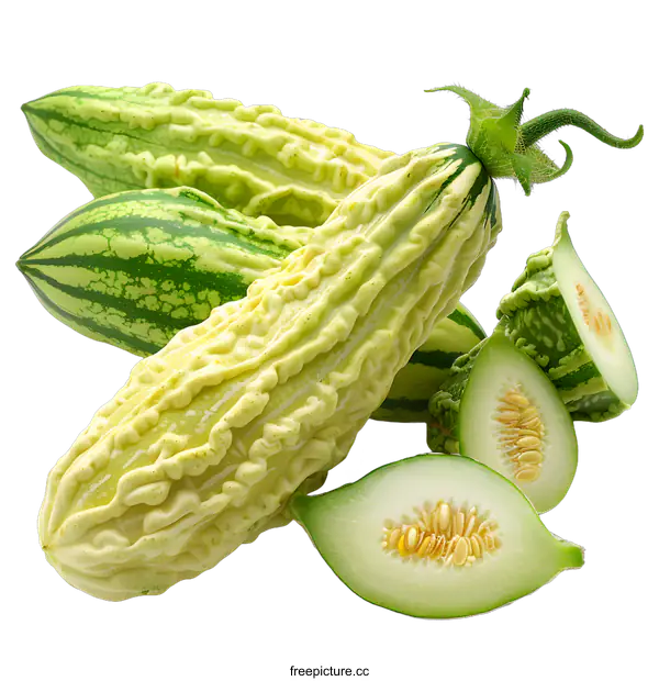 [Transparent Background PNG]Bitter melon, also known as bitter gourd, is a tropical vine of the Cucurbitaceae family