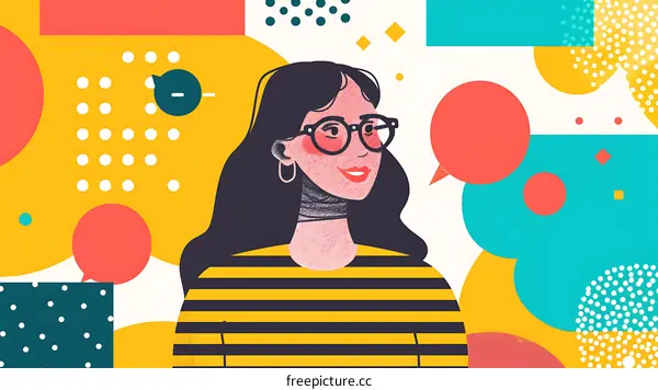 Woman with Glasses in Front of Colorful Abstract Background