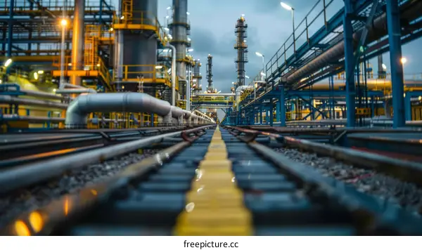Railway Tracks Winding Through an Oil Refinery