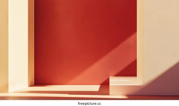 Minimalist Abstract Background with Red and Beige Walls and Sunlight