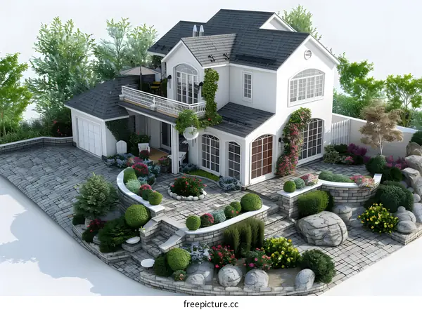 A Modern White House with Garage and Garden