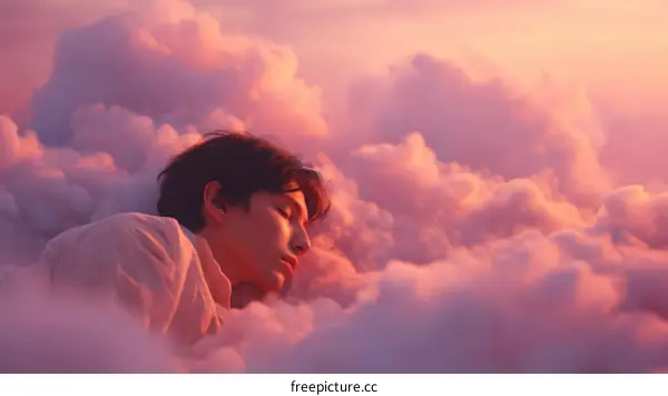 A Person Sleeping Among Pink Clouds