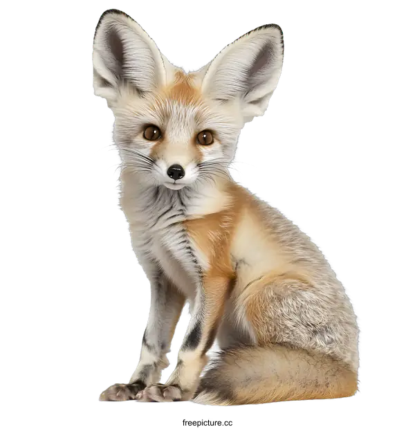 [Transparent Background PNG]Fennec Fox Sitting on White Background