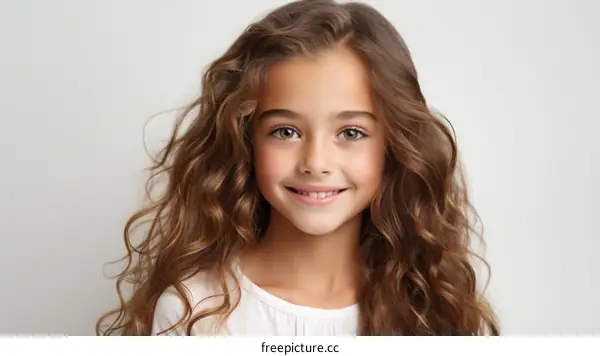 Portrait of a smiling young girl with long brown hair