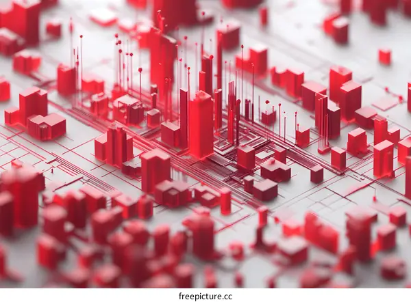 Abstract Red Cityscape Digital Art Illustration