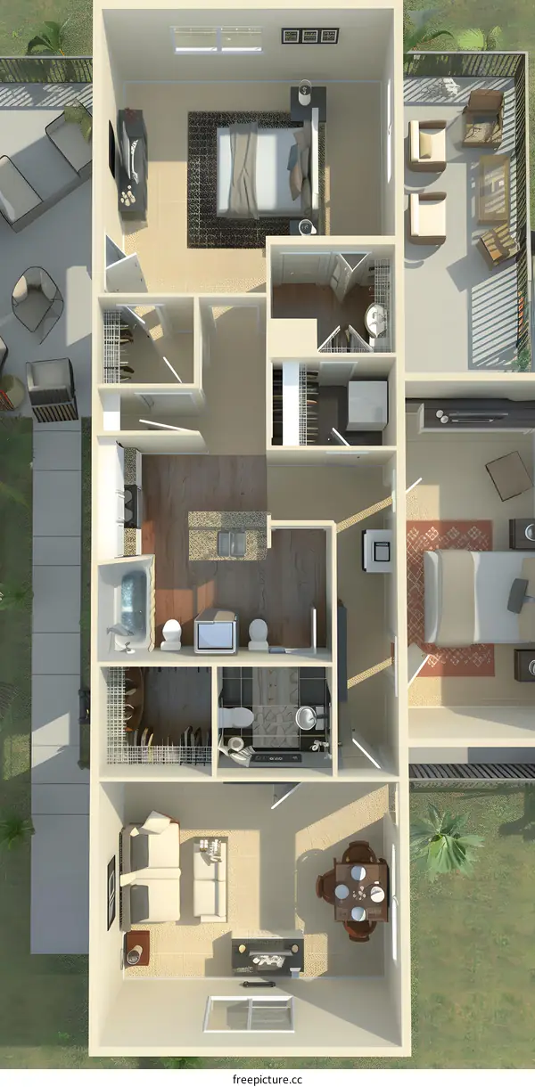 Modern House Floor Plan with Two Bedrooms and Two Bathrooms
