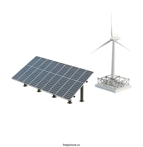 [Transparent Background PNG]Solar Panel and Wind Turbine on transparent background