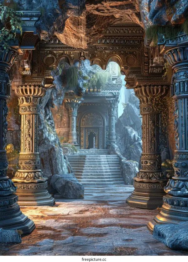 Ancient Cave Temple Entrance Illustration