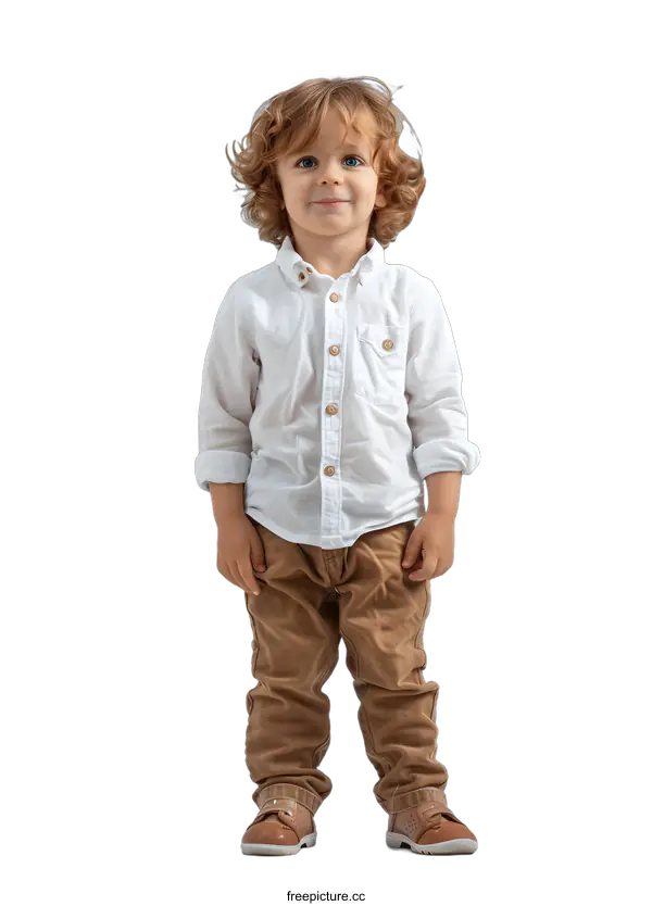 [Transparent Background PNG]Little boy with blond curly hair posing in the studio
