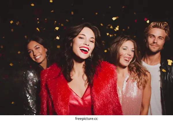 Happy Party Celebration with Four Friends