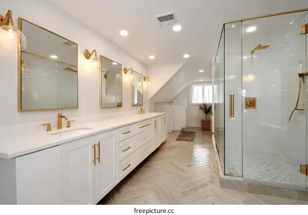 Modern White Bathroom with Gold Accents