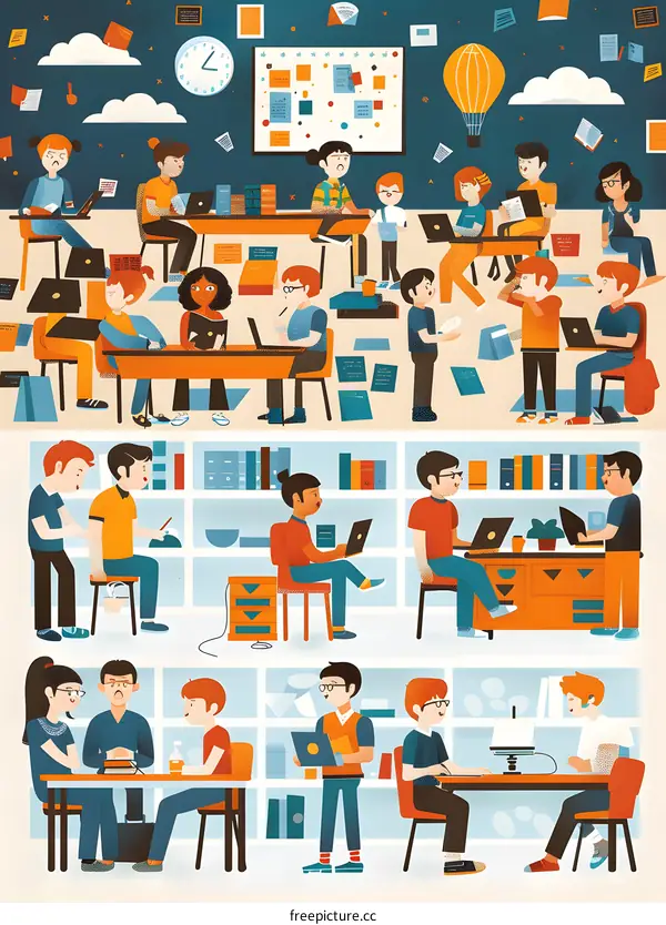 Classroom Full of Students Working on Laptops and Studying