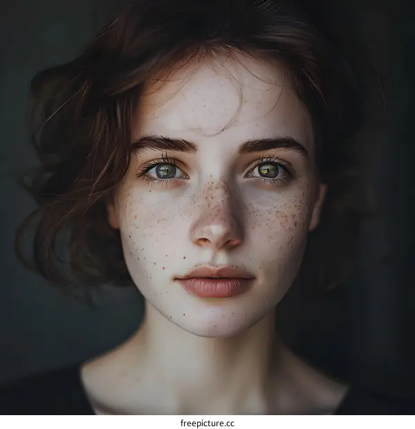 Close Up Portrait of a Woman with Freckles and Green Eyes
